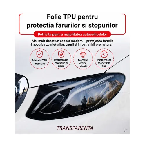 Folie PPF TPU premium transparenta pentru faruri si stopuri 7.5 mil cu regenerare automata 60cm x 60cm