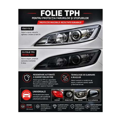 Folie protectie faruri si stopuri TPH Premium negru mat cu regenerare 7m x 60cm