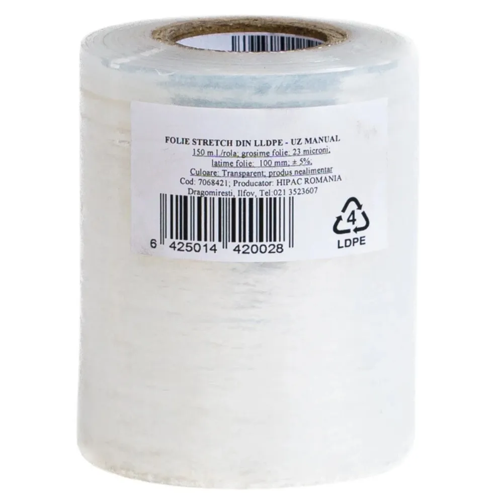 Folie stretch, transparent, 23 microni, 100 mm, 150 m