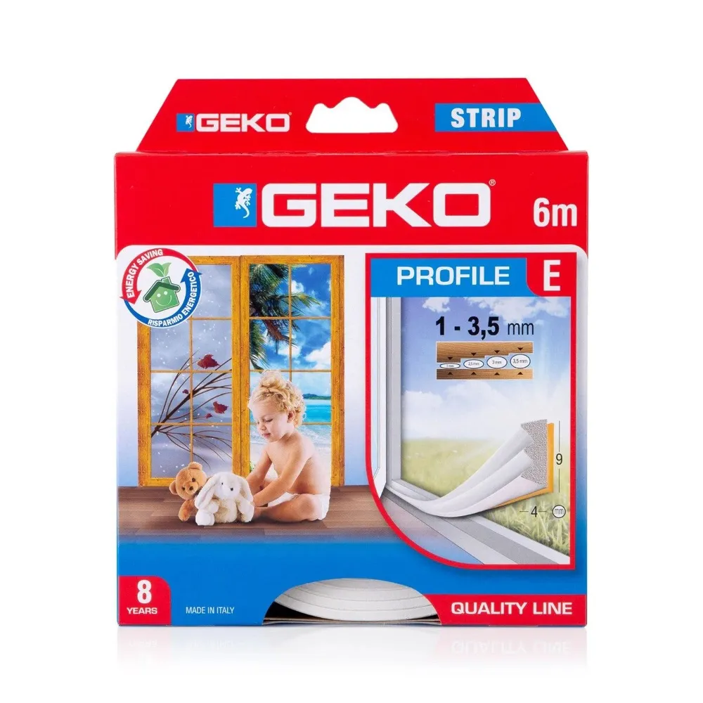Garnitura adeziva pentru izolare termica, Geko Strip, EPDM expandat, alb, 9 x 4 mm x 6 m