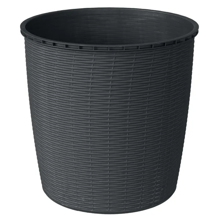 Ghiveci din plastic Critex, Ratan, interior / exterior, rotund, gri antracit, 40 x 40 cm