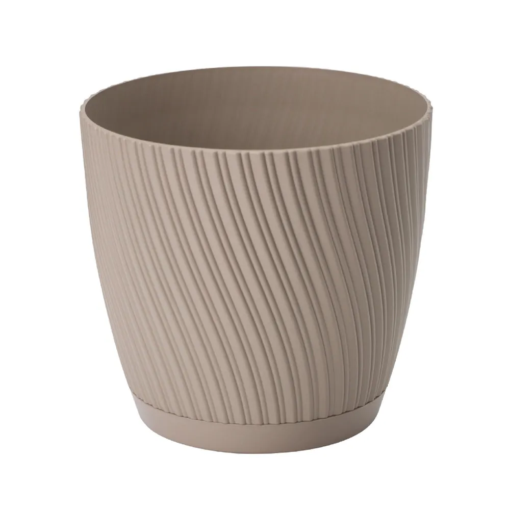 Ghiveci flori Mika, cu farfurie, plastic, Ø 17 cm, gri