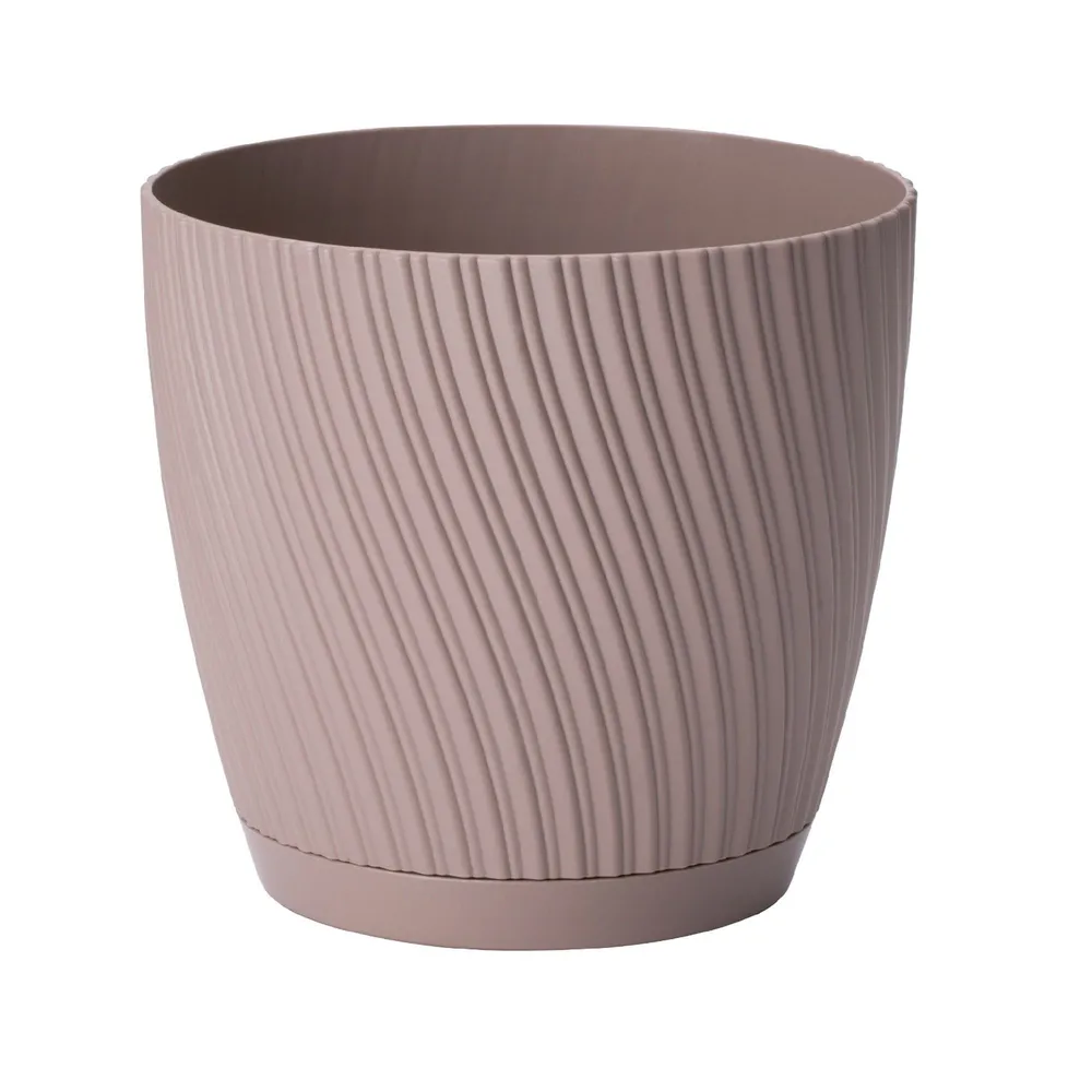 Ghiveci flori Mika, cu farfurie, plastic, Ø 19 cm, gri