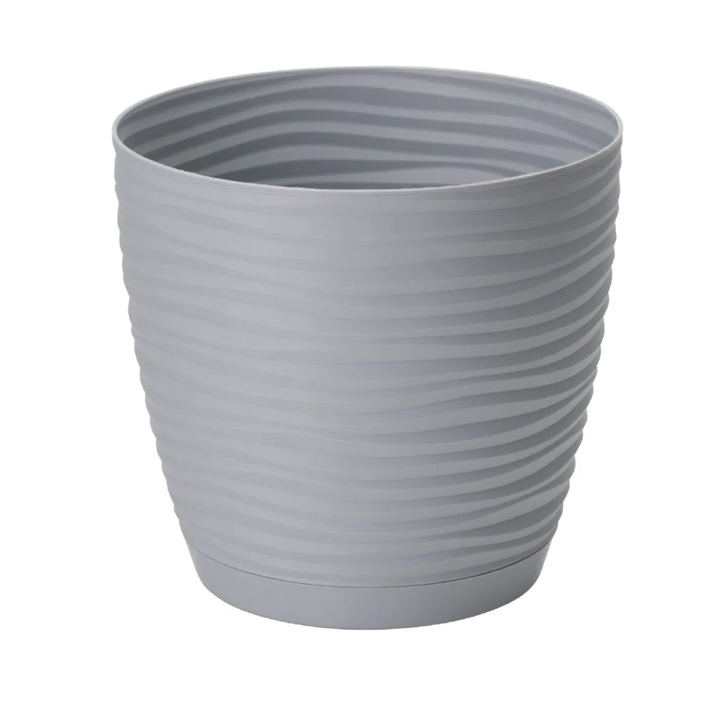 Ghiveci flori Sahara, cu farfurie, plastic, Ø 13 cm, gri