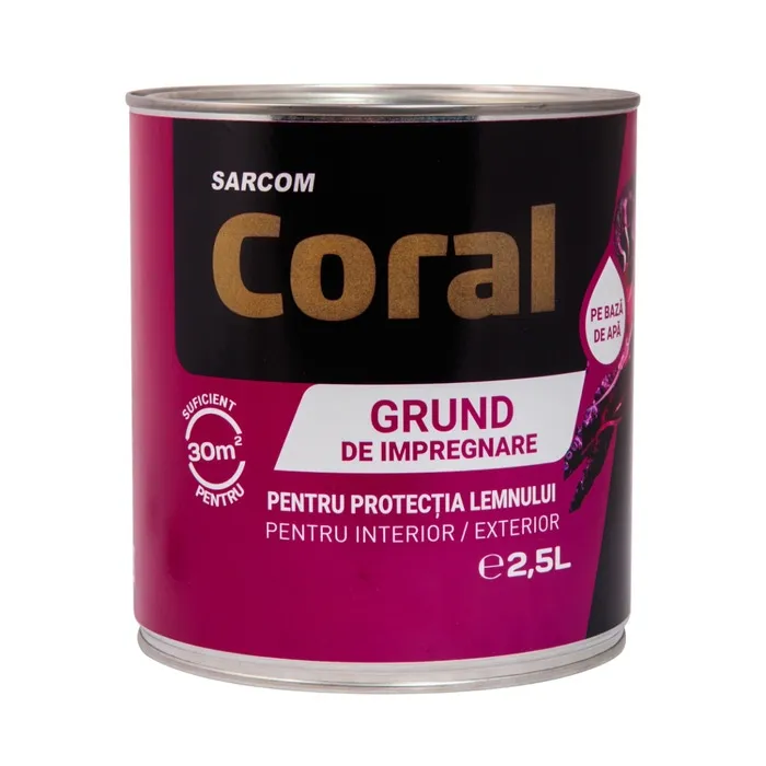 Grund pentru lemn pe baza de apa, Coral, 2.5 L