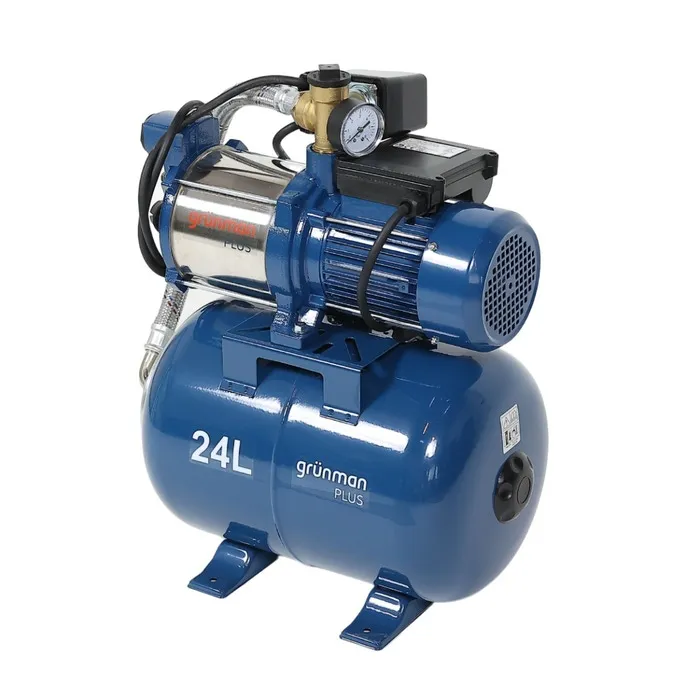 Hidrofor Grunman Plus HEP-1100-5.4/46J, cu pompa autoamorsanta din inox + vas 24 L + presostat + manometru + racord flexibil antivibrant + racord 5 cai, 1100 W