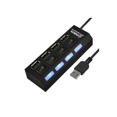 Hub USB multiplu 4 porturi USB 2.0 High Speed cu intrerupator LED si alimentare DC — imaginea 3