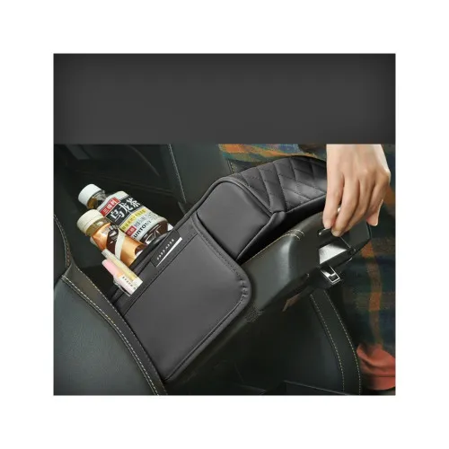 Husa cotiera auto 3 in 1 cu suport pahare si servetele negru — imaginea 4