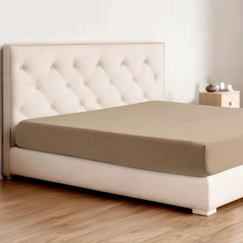 Husa saltea, Caressa Jersey, 180 x 200 cm, bumbac, cappuccino