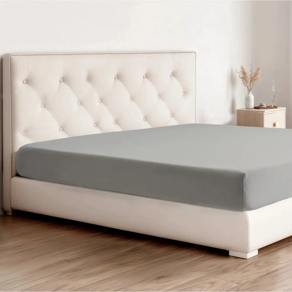 Husa saltea, Caressa Jersey, 90 x 200 cm, bumbac, gri