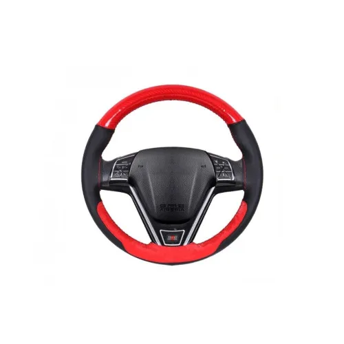 Husa volan auto cu ac si ata piele perforata rosu si carbon cusatura rosie Premium marime M 38 cm — imaginea 2