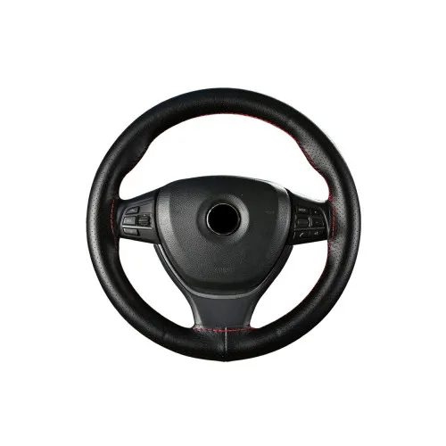 Husa volan auto din piele cu gaurele cu ac si ata negru cu cusatura rosie Premium marime M 38 cm — imaginea 5