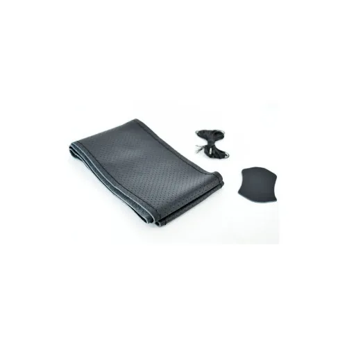 Husa volan auto din piele cu gaurele neagra cu ac si ata marime 2XL 11.5cm latime