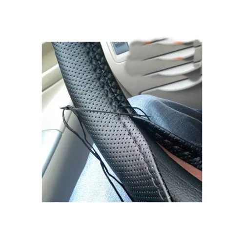 Husa volan auto din piele cu gaurele neagra cu ac si ata marime M 38 cm — imaginea 3