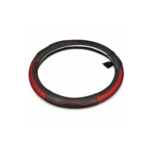 Husa volan auto din piele cu gaurele negru rosu marime M 37-38 cm