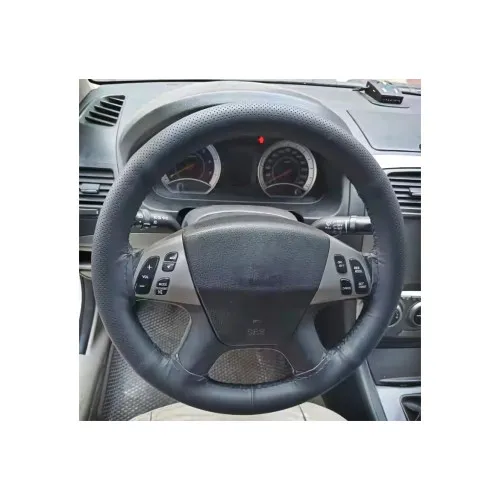 Husa volan auto din piele perforata neagra cu ac si ata marime L 39-41 cm — imaginea 2