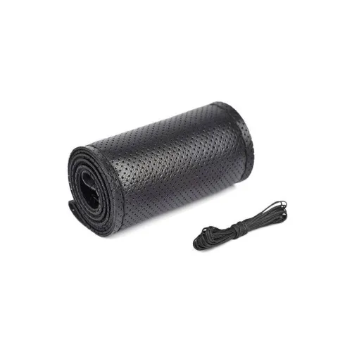 Husa volan auto din piele perforata neagra cu ac si ata marime L 39-41 cm