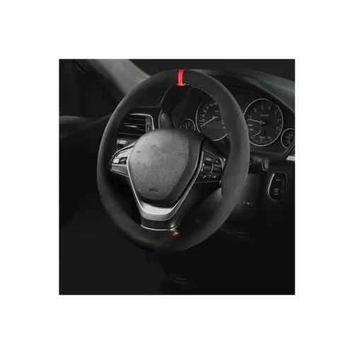 Husa volan auto imitatie alcantara cu ac si ata negru marime M 37-38 cm — imaginea 2