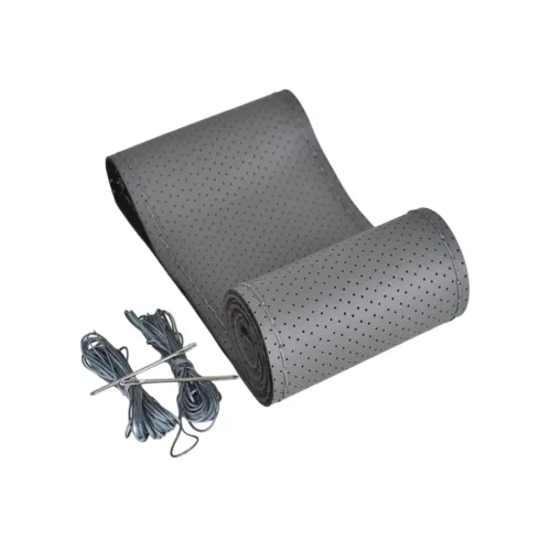 Husa volan auto imitatie piele gri cu ac si ata marime M 37-39cm