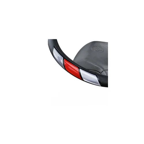 Husa volan auto imitatie piele neagra dungi diverse culori marime M 38-39 cm — imaginea 4