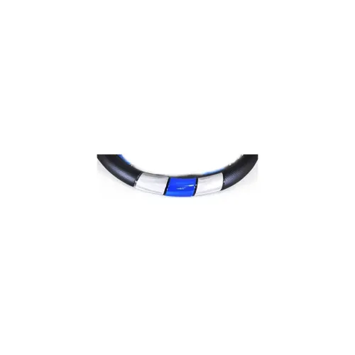 Husa volan auto imitatie piele neagra dungi diverse culori marime M 38-39 cm — imaginea 3