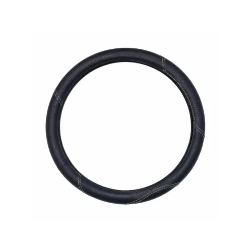 Husa volan auto imitatie piele negru cu cusatura gri deschis marime M 37-39 cm