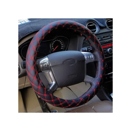 Husa volan auto imitatie piele negru cusatura rosie marime M 37-38 cm — imaginea 2