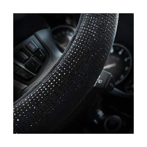 Husa volan auto negru cu strasuri negre decorative marime M 37-38 cm — imaginea 2