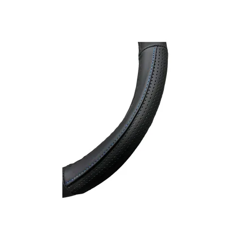 Husa volan auto piele perforata negru cusatura albastra marime M 37-38 cm — imaginea 2