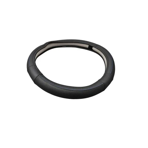 Husa volan auto piele perforata negru cusatura albastra marime M 37-38 cm — imaginea 3