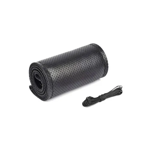 Husa volan auto piele perforata premium cu ac si ata negru marime 2XL 45 cm