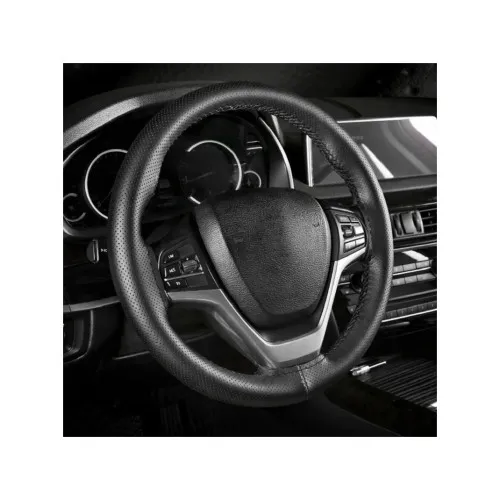 Husa volan auto piele perforata premium cu ac si ata negru marime 2XL latime 11.5 cm — imaginea 4
