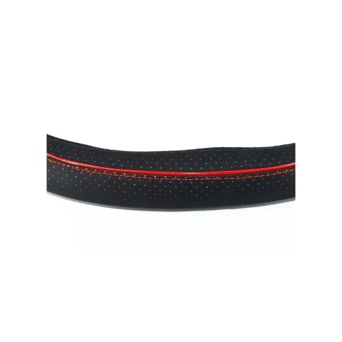 Husa volan auto sport tesita imitatie piele negru cu cusatura rosie marime M 37-39 cm — imaginea 2
