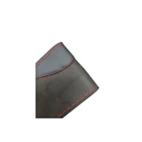 Husa volan cu ac si ata imitatie piele si alcantara marime M 37-38 cm negru cusatura rosie — imaginea 3