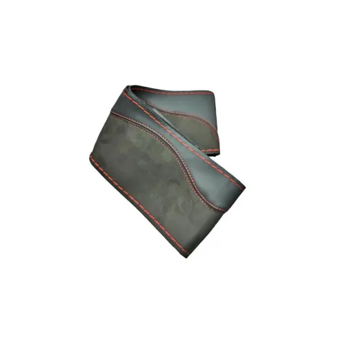 Husa volan cu ac si ata imitatie piele si alcantara marime M 37-38 cm negru cusatura rosie