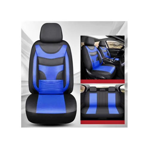 Huse Auto Universale 11 Piese fractionate Negru cu Albastru Compatibile Scaune Fata si Spate — imaginea 4