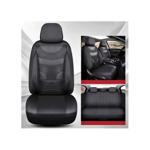 Huse Auto Universale 11 Piese fractionate Negru cu Negru Compatibile Scaune Fata si Spate — imaginea 2