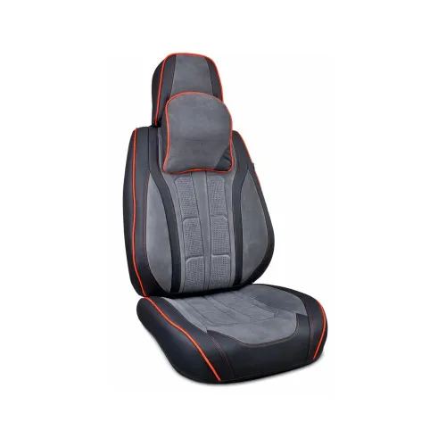 Huse scaune auto universale fractionate 9D Premium fata si spate negru cusatura rosie — imaginea 3