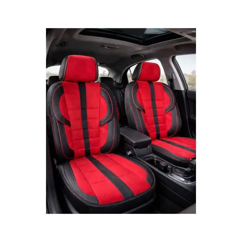 Huse scaune auto universale fractionate imitatie alcantara si imitatie piele negru rosu diverse cusaturi