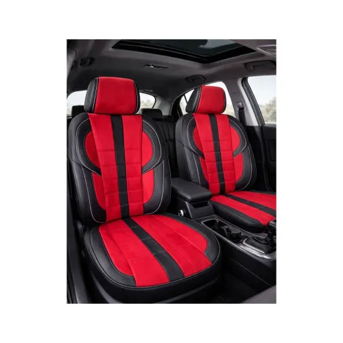 Huse scaune auto universale fractionate imitatie alcantara si imitatie piele negru rosu diverse cusaturi — imaginea 3