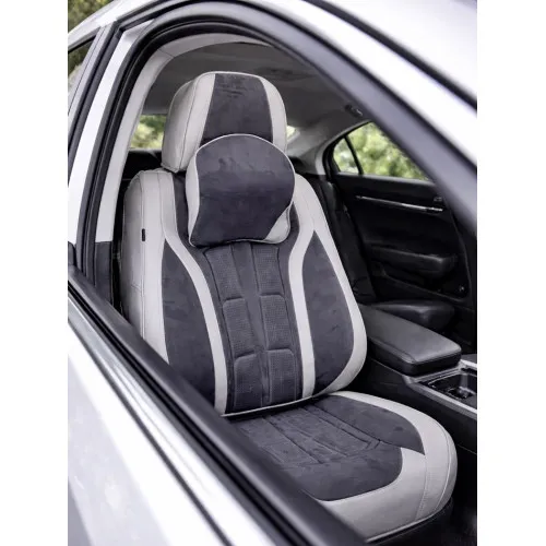 Huse scaune auto universale fractionate Premium 9D fata si spate gri gri antracit — imaginea 2