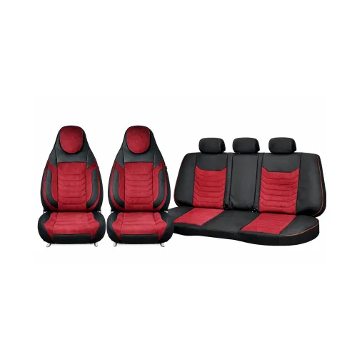 Huse scaune auto universale fractionate Premium cu tetiera fata incorporata negru cu visiniu — imaginea 5