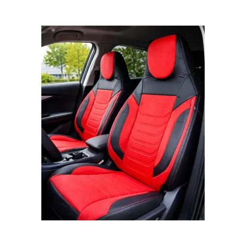 Huse scaune auto universale fractionate Premium cu tetiera fata incorporata negru cu rosu — imaginea 2