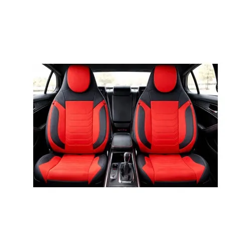 Huse scaune auto universale fractionate Premium cu tetiera fata incorporata negru cu rosu — imaginea 5
