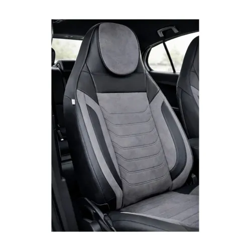Huse scaune auto universale fractionate Premium cu tetiera fata incorporata negru cu gri — imaginea 2