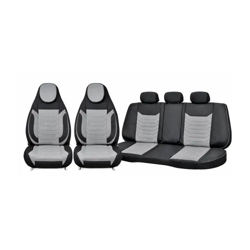 Huse scaune auto universale fractionate Premium cu tetiera fata incorporata negru cu gri — imaginea 4