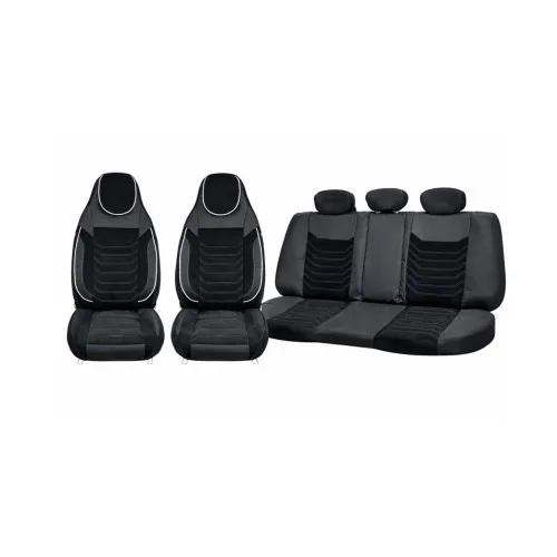 Huse scaune auto universale fractionate Premium cu tetiera fata incorporata negru cu cusatura alba — imaginea 5