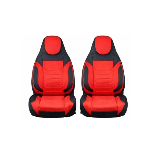 Huse scaune auto universale fractionate Premium cu tetiera fata incorporata negru cu rosu — imaginea 3