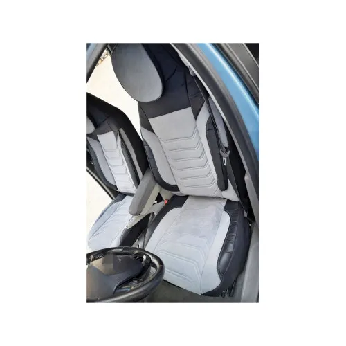 Huse scaune auto universale fractionate Premium cu tetiera fata incorporata negru cu gri — imaginea 6