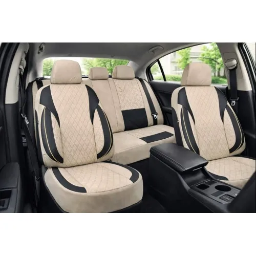 Huse scaune auto universale Premium fractionate fata spate bej cu negru compatibile dimensiuni standard — imaginea 3